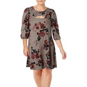* NY Collection Womens Plus Size Cut Out Floral Mini Dress Gray Floral 2X NWT